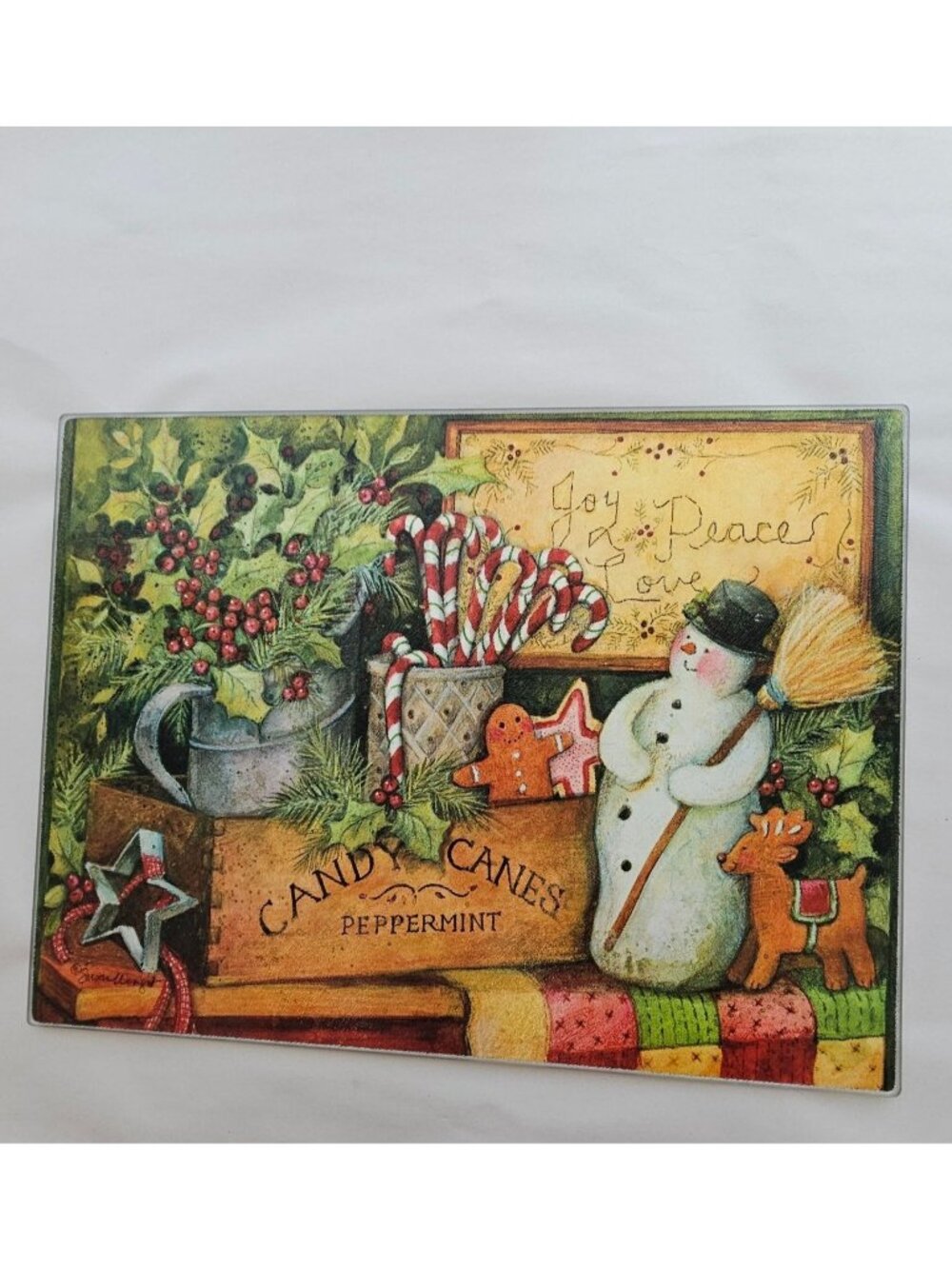 Susan Winget Snowman Glass Cutting Board 11.5" Christmas Holiday charcuterie